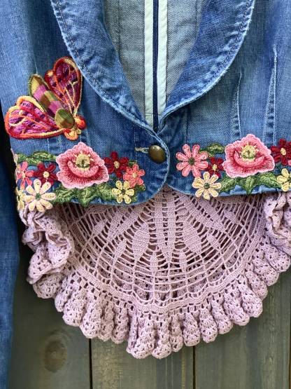 Vintage Lace Patchwork Floral Embroidery Denim Jacket